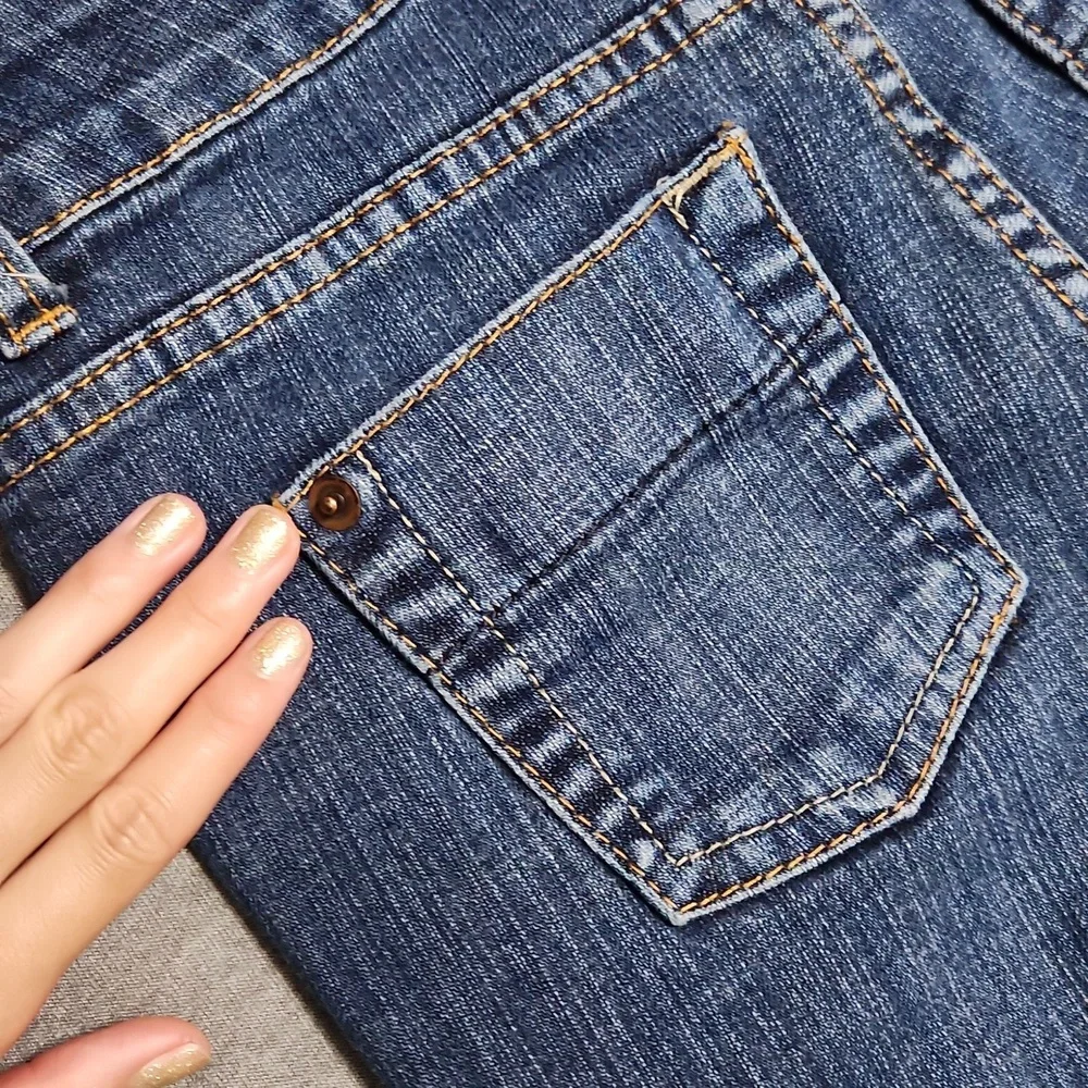 Vintage Y2K Bitten Mid Rise Bootcut Kick Flare Leg Blue Denim Jeans - Picture 11 of 12